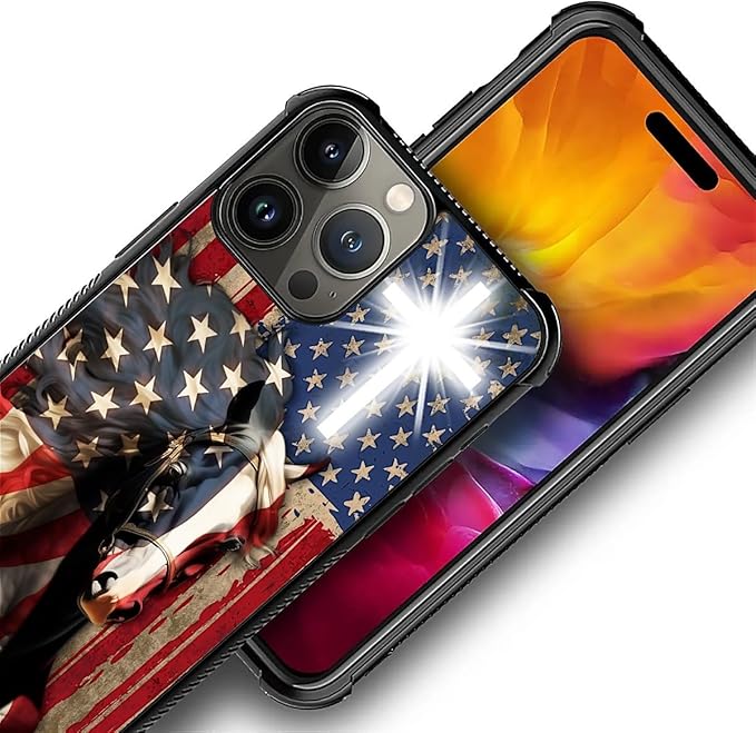 for iPhone 16 Pro Case, Red American Flag Horse Cross Pattern Graphic Design Girl Boy Soft Silicone Hard Acrylic Shock Protection for iPhone 16 Pro