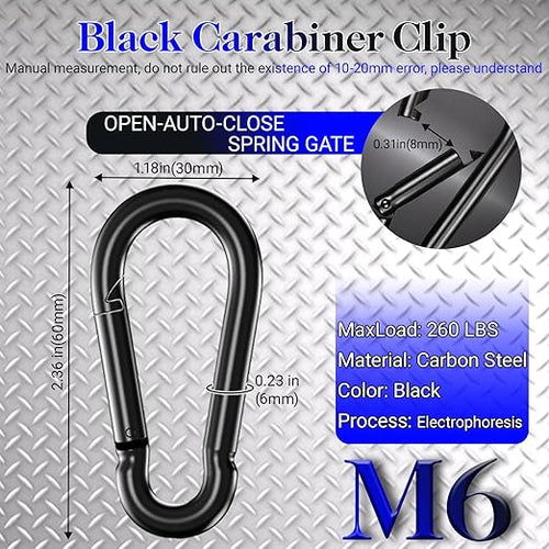 12 Pack2.36 Spring Snap Hook Carabiners, Galvanized Steel Black Small Carabiner Clip, Keychain Clip, Quick Link Key Chain for Hammock Swing Set Outdoor Travel, Camping, Fishing, Hiking