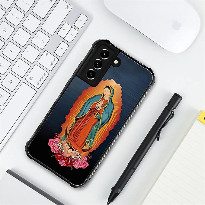 for Samsung Galaxy S22 Case, Red Virgen Guadalupe Pattern Graphic Design Girl Boy Soft Silicone Hard Acrylic Shock Protection for Samsung Galaxy S22