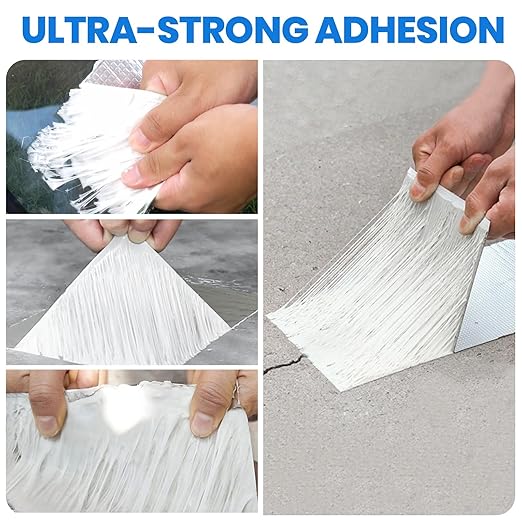 ADHES Butyl Tape Waterproof Tape, 2inch x 16feet Aluminum Foil Tape Butyl Sealant Tape for RV Repair, Window, Boat and Pipe Sealing, Glass & EDPM Rubber Roof Patching(Model:RA100-1,Glue Color:White)