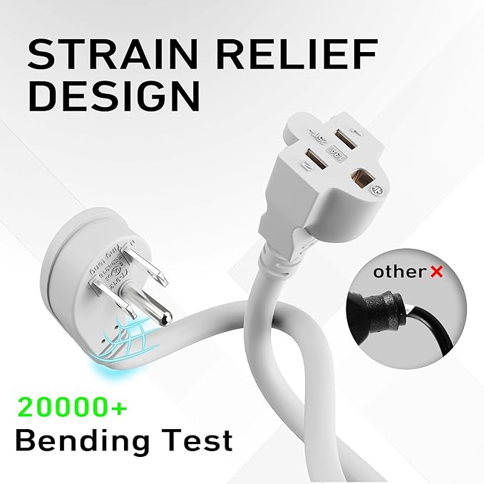 LUCKY TL Indoor Outdoor Extension Cord, 16/3 Gauge White Short Extension Cord 6ft, Waterproof Flexible Case, Made in Pure Copper, 13A 1625W 16AWG SJTW, 3 Prong Heavy Duty Wire, UL