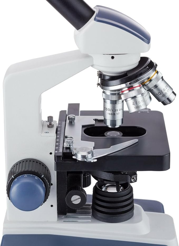 AmScope M620A Compound Monocular Microscope, WF10x and WF16x Eyepieces, 40x-1600x Magnification, Brightfield, LED Illumination, Abbe Condenser, Mechanical Stage, 110V