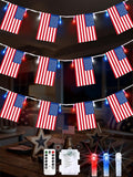 4th of July Decoration, 24FT 50LED Red White and Blue String Lights 25 American Flags, Battery Operated Patriotic Lights Waterproof 8 Modes, Remote & Timer for 250th Anniversary Independence Day Decor