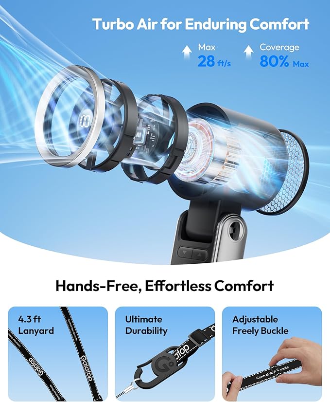 Gaiatop Portable Handheld Turbo Fan, 15 Hrs Cooling, 180° Foldable 4-in-1 Hand Held Fans, 6-Speed (1-100) Personal Mini Handheld Fans, Small Portable Fan for Travel, Working, Outdoor Women Gifts Black