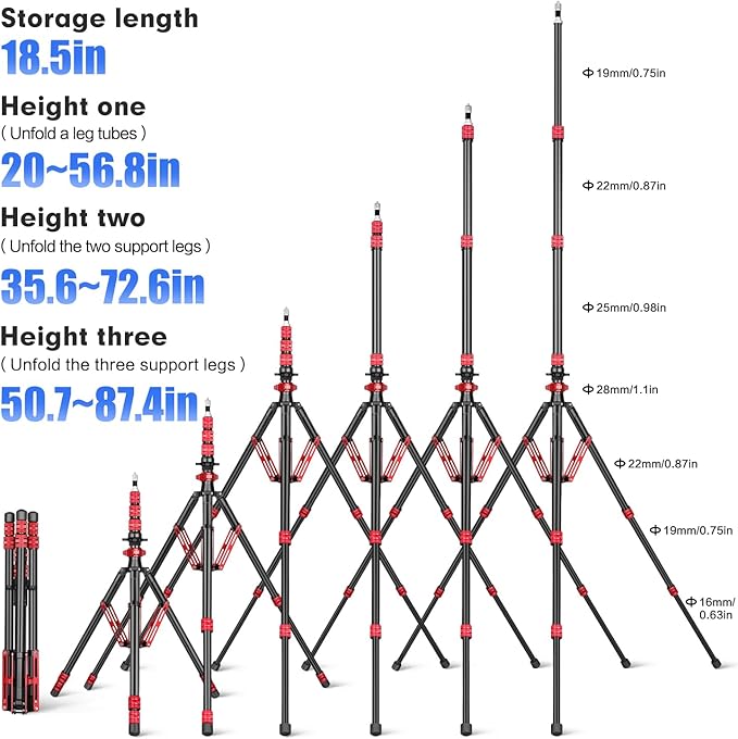 FreeSea Light Stand with Storage Bag, 87.4 inch/2.22m Aluminium Photography Tripod for Reflectors, Softboxes, Flash, Strobe Lights, Umbrellas, Compact Lightweight Light Tripod