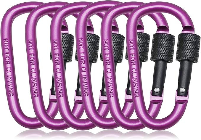 6 Pack Small Locking Carabiner, 3 Inch Aluminum D-Shape Snap Hook with Screw Gate for Hiking, Camping, Fishing&Backpack(Not for Climbing)