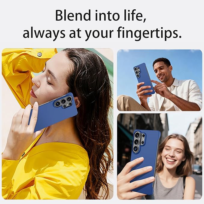 GRECAZO Slim Borderless for Samsung Galaxy S26 Phone Case 6.3"(2026) Ultra-Thin Lightweight Frameless Matte Hard PC Cover Case with Pull Ring Minimalist Non Slip Rope-Blue