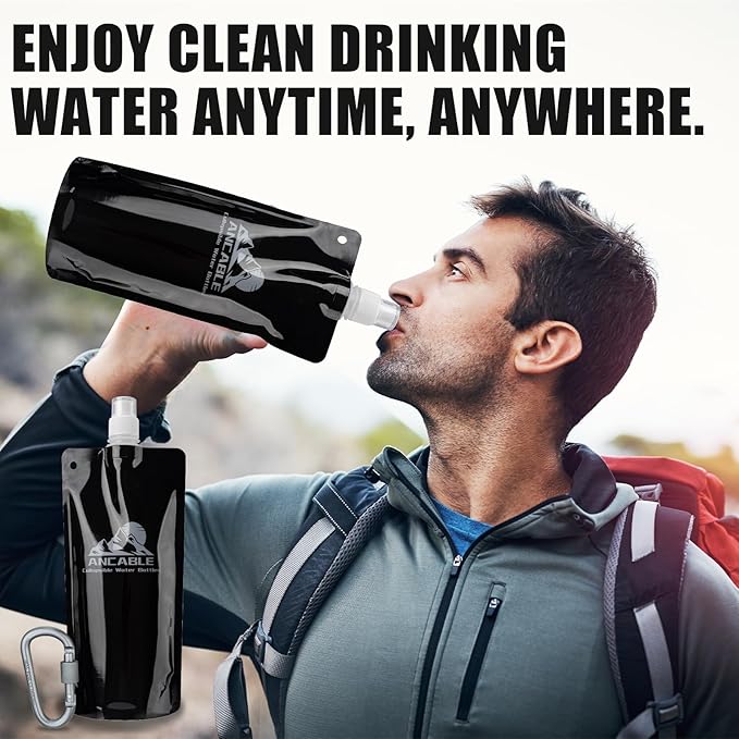 Ancable 17oz Collapsible Water Bottles, 6-Pack Reusable Travel Foldable Water Bottles for Hiking Camping Running Bike, BPA-Free Water Bottle