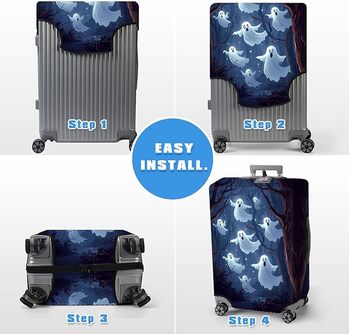 Luggage Cover Protector for 30-32 Inch Suitcases, TSA Approved Elastic Travel Suitcase Covers, Anti-Scratch Washable Luggage Sleeve for Carry On & Checked Bags, Ghosts Flying