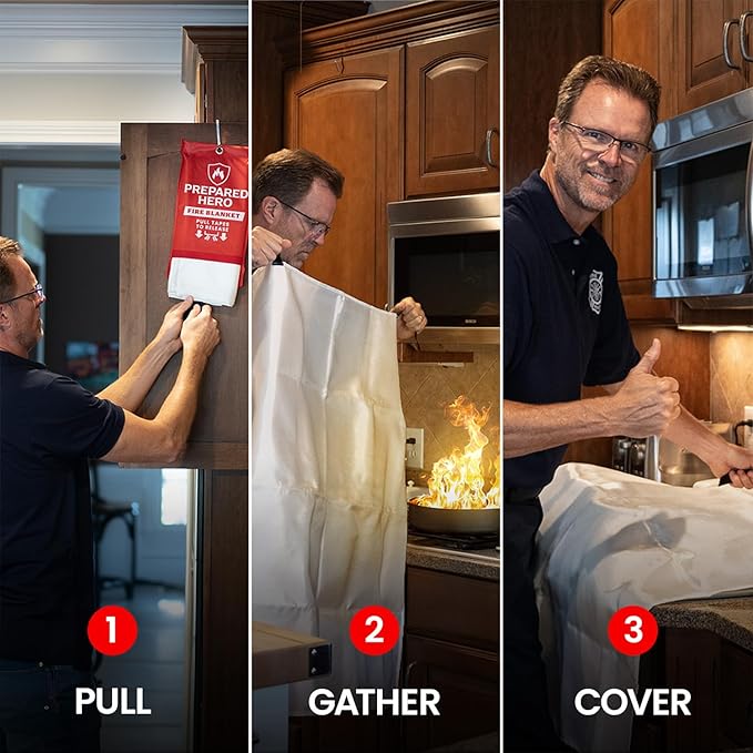 Prepared Hero Emergency Fire Blanket - 1 Pack - Fire Suppression for Kitchen, 39" x 39" Fiberglass Fire Blanket for Home