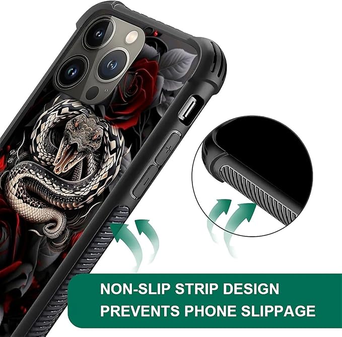 for iPhone 14 Pro Max Case, Entwined Rose Snake Pattern Graphic Design Girl Boy Soft Silicone Hard Acrylic Shock Protection for iPhone 14 Pro Max