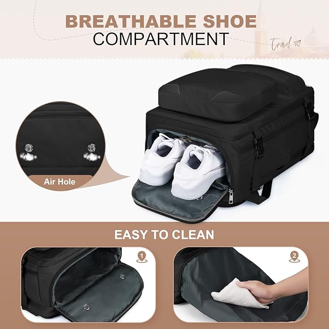 Maelstrom Travel Backpack for Women Men,35L Laptop Backpack Fits 17-Inch Laptop,Carry On Backpack for Airplanes with Crossbody Bag&Shoe Compartment&Toiletry Bag (Black, Large)