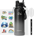 Swigina [2-IN-1 LID] Insulated Water Bottle with Silicone Boot (36hrs Cold/18hrs Hot) - DIY Stickers, Leakproof, BPA Free, 40 oz