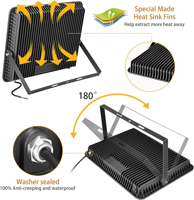 XYCN 2 pack 300W LED Flood Light(2000W Equivalent),Super Bright 42,500LM 5000K Daylight IP66 Waterproof Security Outdoor LED Arena Lights Commercial Lighting Floodlight for Backyard|Court|Stadium|Yard