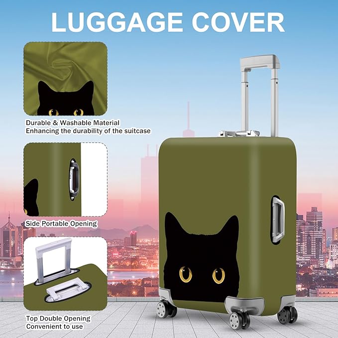 ANNA QUEEN Peeking Black Cat Luggage Cover, Cute Cat Eyes Design Suitcase Protector, Stretchable Washable Travel Sleeve for 32-34 Inch Luggage