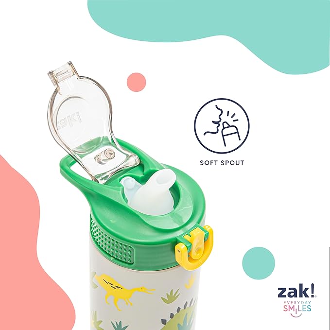 Zak Designs Disney Sage Kids Water Bottle For School or Travel, 19oz Stainless Steel Water Bottle With Straw, Handle, and Leak-Proof, Pop-Up Spout Cover (Stitch)