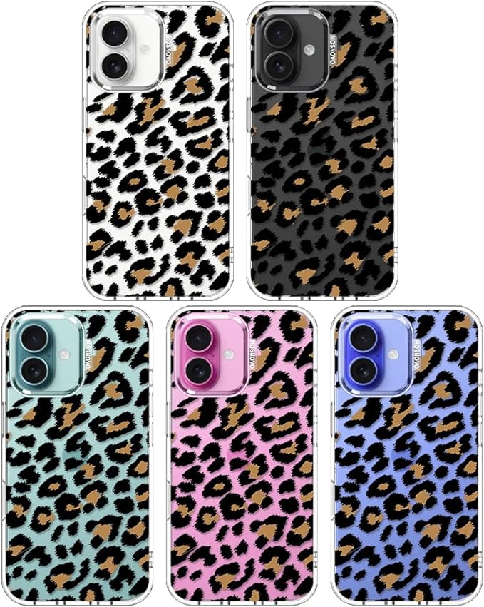 MOSNOVO Case for iPhone 16, [Buffertech 6.6ft Military-Grade Drop Protection] [Anti Peel Off Tech] Clear TPU Bumper Phone Case Cover Design - Leopard Print