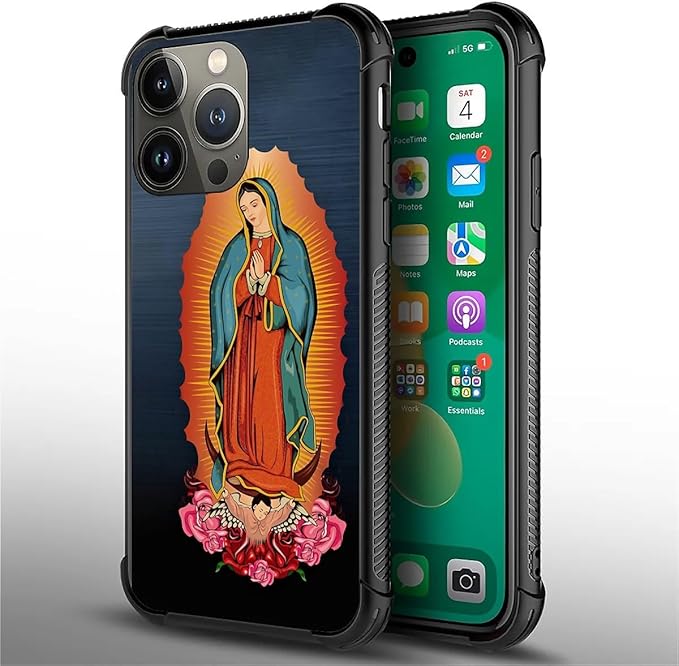 for iPhone 14 Pro Max Case, Red Virgen Guadalupe Pattern Graphic Design Girl Boy Soft Silicone Hard Acrylic Shock Protection for iPhone 14 Pro Max