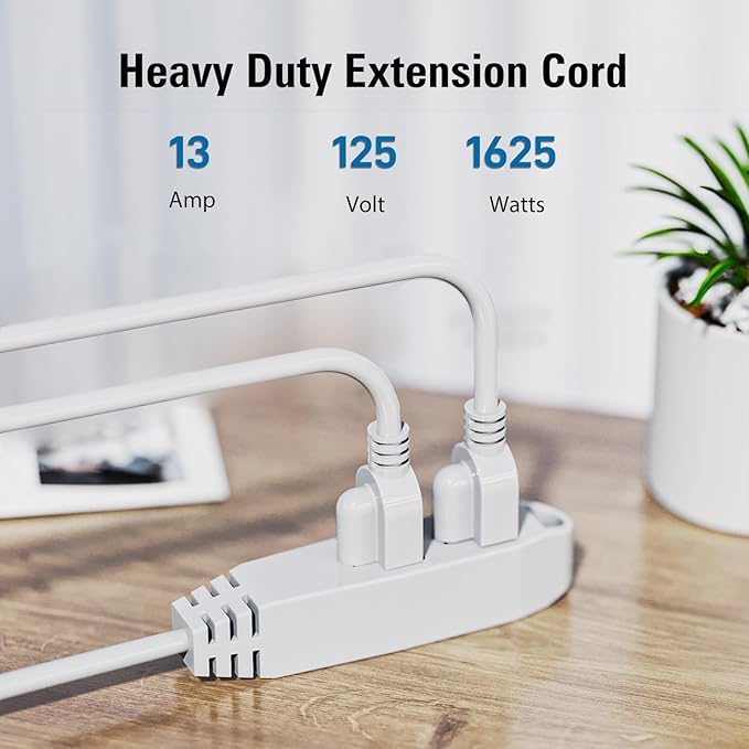 K KASONIC - 25-Feet 3 Outlet Extension Cord, UL Listed, 16/3 SJTW 3-Wire Grounded, 10 Amp 125 V 1625 Watts, Multi-Outlet Indoor/Outdoor Use, White