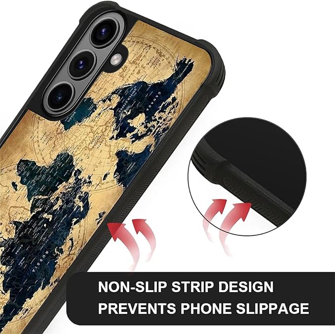 for Samsung Galaxy S26 Plus Case,Graphic Design for Girl Boy Soft Silicone Hard Acrylic Shock Protection Designed for Samsung Galaxy S26 Plus Brown World Map Pattern