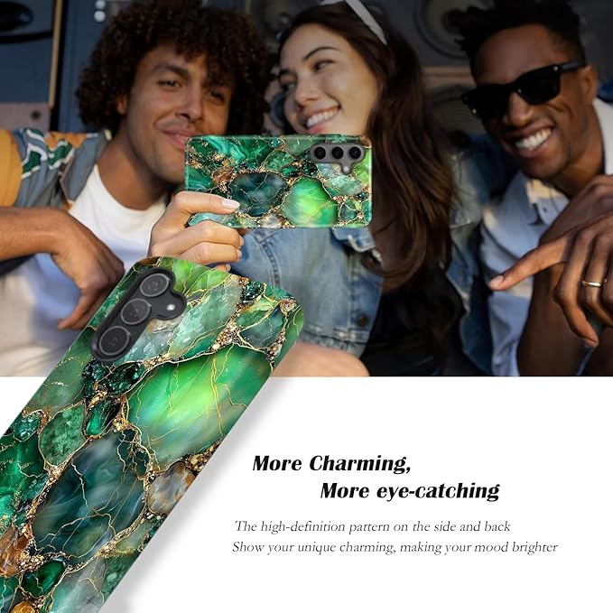 Compatible for Samsung Galaxy A37 5G Case, Dual Layer Heavy Duty 2 in 1 Shockproof Protective Phone Case,Green Onyx with Gold Veins Print