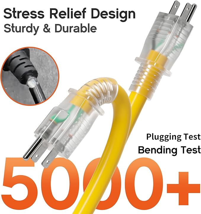 6 ft 10 Gauge Heavy Duty 3 Outlet Extension Cord Splitter with Indicator, Waterproof Outdoor Extension Cord with Multiple Outlets, 15A 1875W for Workshop, ETL Listed, Flexible Yellow SJTW
