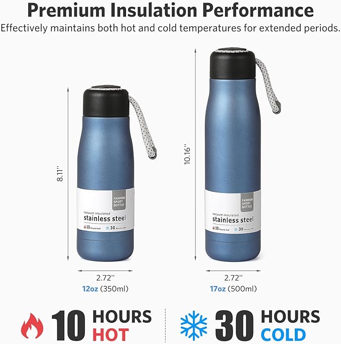 17 oz Stainless Steel Water Bottle Double Wall Vacuum Insulated Kids Wide Mouth Flask with Leakproof Portable Lid (Air Force Blue)