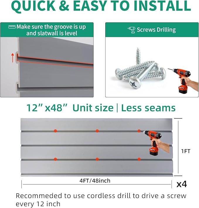 FRAYSCENT Slat Wall Paneling Garage Slat Wall Storage Systems Slatwall Panels Power Tool Organizer Wall Mount, PVC Garage Storage & Organization Products Slate Board (Grey, 4ft x 4ft)