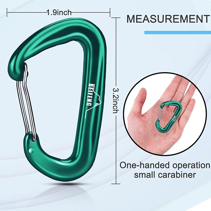 BEIFENG Heavy Duty Lightweight Locking Carabiner Clips D Ring for Camping Hiking Outdoor Gym etc, Carabiner with Lock Small Carabiners for Dog Leash & Harness