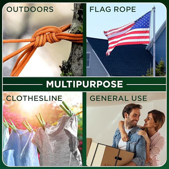 TECEUM Rope – 90 Feet x 1/4 Inch (7mm) – Yellow – Strong All-Purpose Utility Rope – Camping, Crafting, Flag Pole, Indoor & Outdoor – Polypropylene Nylon Poly Lightweight Diamond Braided Cord