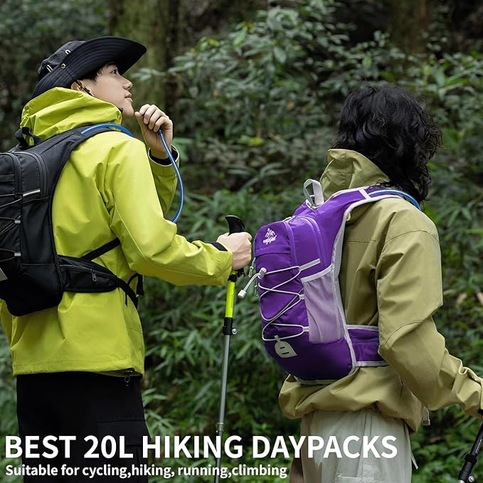 Hiking Backpack for Women & Men, Hydration Backpack with 2L Water Bladder for Running, Hiking, Cycling, Climbing, Camping, Biking (Purple)