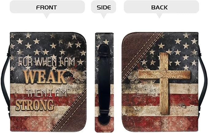 Medium Bible Cover Case for Women Men Amercan Flag and Cross PU Leather Bible Case with Bookmark Church Bag Book Carrying Case Bible Cover for Women Men Bible Case for Men Women