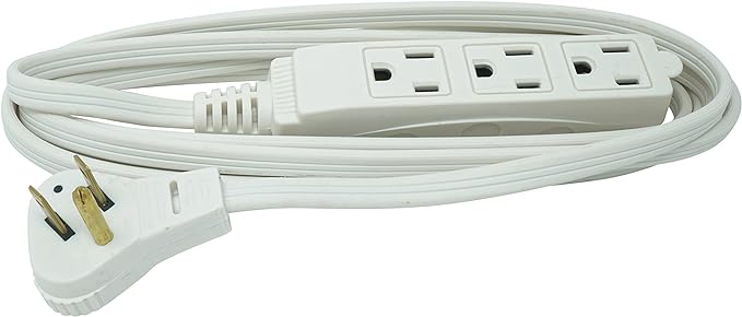 Woods Slimline Indoor Flat Extension Cord,8 Ft,16 Gauge Right Angle Plug,3 Polarized Outlets,125 Volts,White,2241,(Pack of 6)