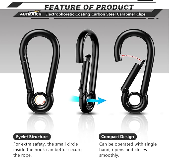 AUTMATCH Carabiner Clips, 3" Spring Snap Hook Caribeener Clips Buckle Heavy Duty Locking Carabiners Chain Quick Links, 4 Pack