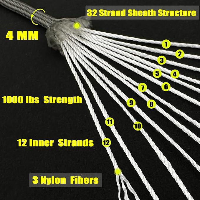 VVAAGG 1000 Paracord Rope 100FT Utility Parachute Cord 4mm 12 Strand Nylon Camping Rope, Tent Rope, Clothsline Rope