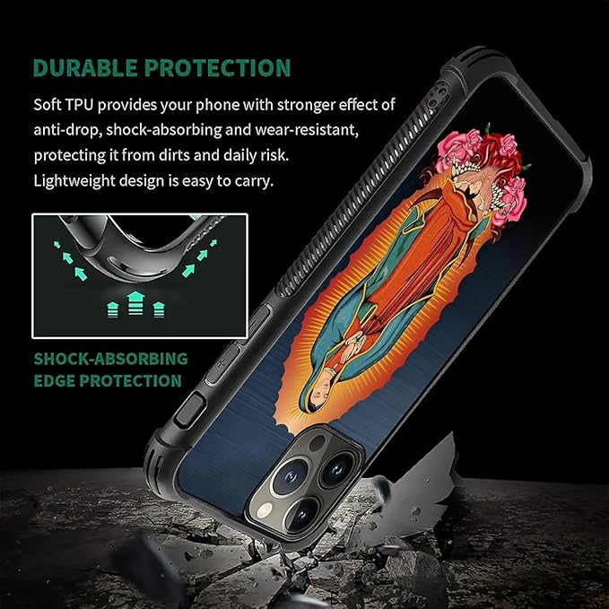 for iPhone 16 Pro Max Case, Red Virgen Guadalupe Pattern Graphic Design Girl Boy Soft Silicone Hard Acrylic Shock Protection for iPhone 16 Pro Max