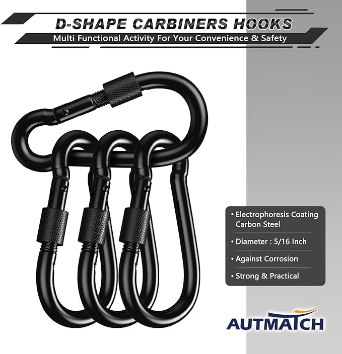 AUTMATCH Carabiner Clips, 3" Spring Snap Hook Caribeener Clips Buckle Heavy Duty Locking Carabiners Chain Quick Links, 4 Pack