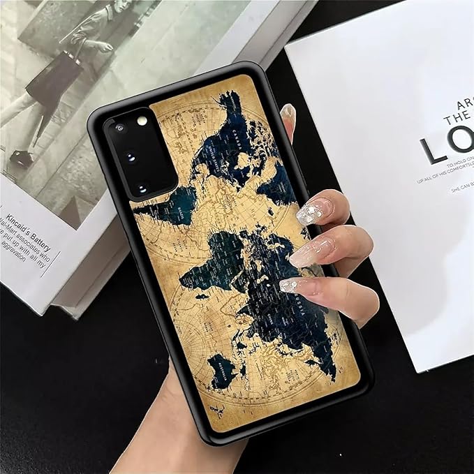 for Samsung Galaxy S20 Case, Brown World Map Pattern Graphic Design Girl Boy Soft Silicone Hard Acrylic Shock Protection for Samsung Galaxy S20