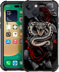 for iPhone 13 Case, Entwined Rose Snake Pattern Graphic Design Girl Boy Soft Silicone Hard Acrylic Shock Protection for iPhone 13