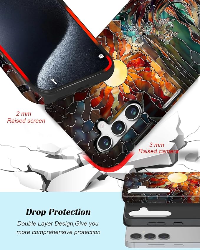 Compatible for Samsung Galaxy A37 5G Case, Dual Layer Heavy Duty 2 in 1 Shockproof Protective Phone Case,Stained Glass Sun Rays Ocean Waves