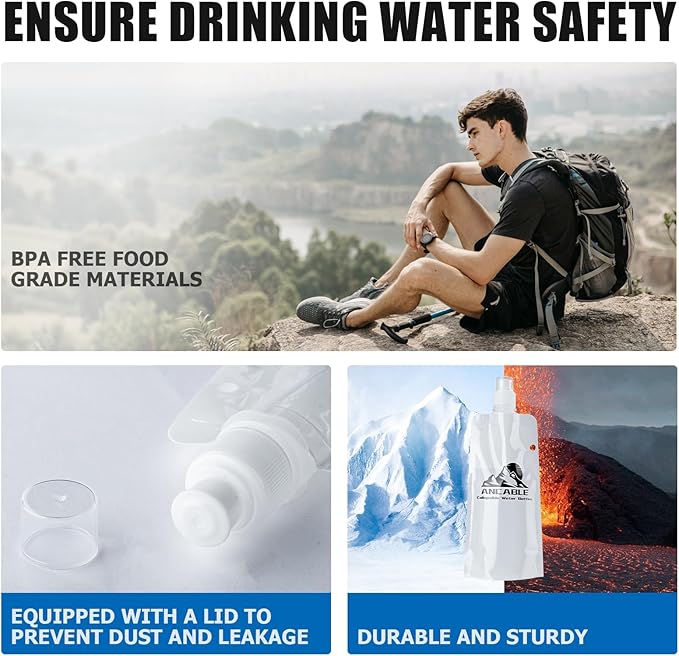 Ancable 17oz Collapsible Water Bottles, 3-Pack Reusable Travel Foldable Water Bottles for Hiking Camping Running Bike, BPA-Free Water Bottle, White