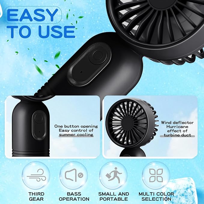Rossesay 36 Pcs Mini Portable Fan Bulk Cute Handheld Lightweight Small Little Personal Hand Eyelash Fan 3 Speeds USB Rechargeable for Women Men Indoor Outdoor Makeup Travel (Black)