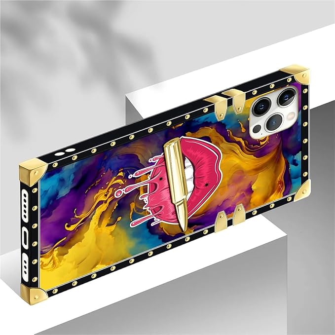Compatible with iPhone 12 12 Pro Case, Cool Corlorful Lip Marble Luxury Golden Decoration for Girl Women Soft TPU Shockproof Protective Hard PC Back for iPhone 12 12 Pro