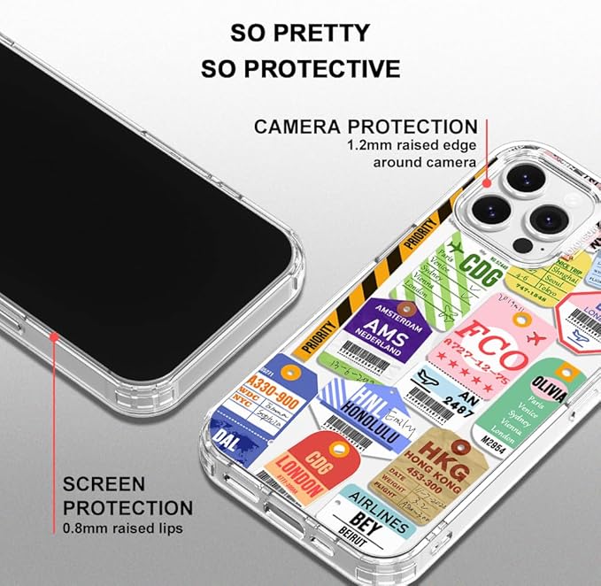 MOSNOVO Case for iPhone 13 Pro Max, [Buffertech 6.6ft Military-Grade Drop Protection] [Anti Peel Off Tech] Clear TPU Bumper Phone Case Cover Design - Air Ticket Labels