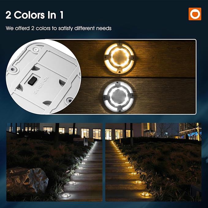 addlon Solar Dock Lights Outdoor 12 Pack, 2 Color Modes LED Deck Marine Waterproof Driveway Marker Lights for Step Sidewalk Stair Garden Pathway Walkway Yard (Warm White/Cool White)