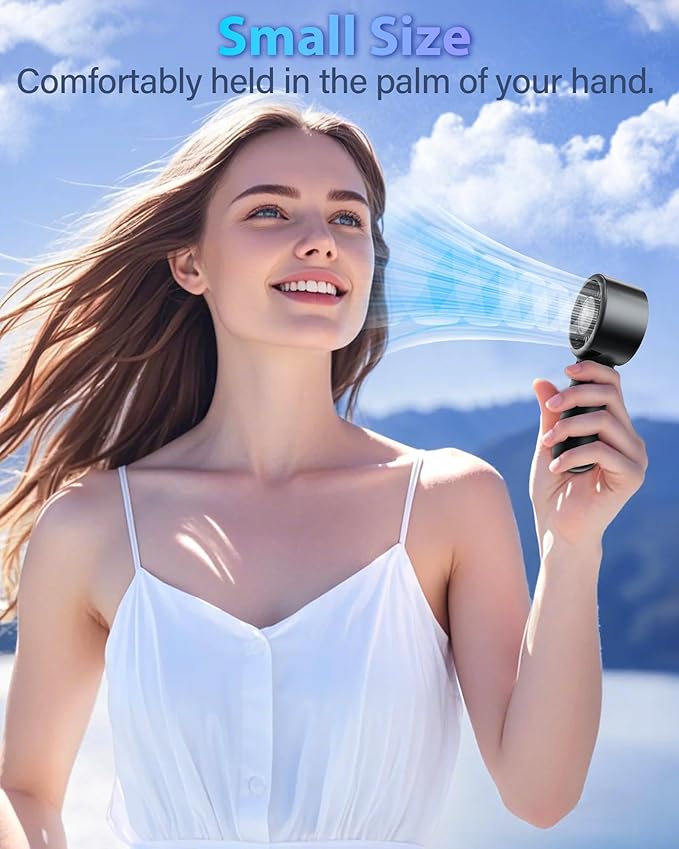 Portable Handheld Fan Personal Small Turbo Hand Fan Powerful, Cooling, Lanyard, USB Rechargeable, 5 Speeds, Makeup, Gifts for Women Men, Kid, Mom, Hot Summer, Travel, Sports, Wedding Use