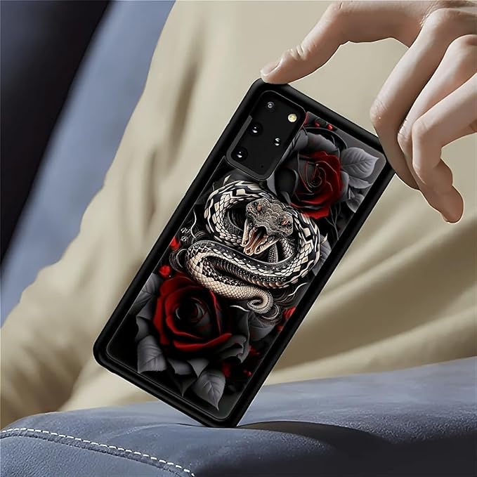 for Samsung Galaxy S20 Plus Case, Entwined Rose Snake Pattern Graphic Design Girl Boy Soft Silicone Hard Acrylic Shock Protection for Samsung Galaxy S20 Plus