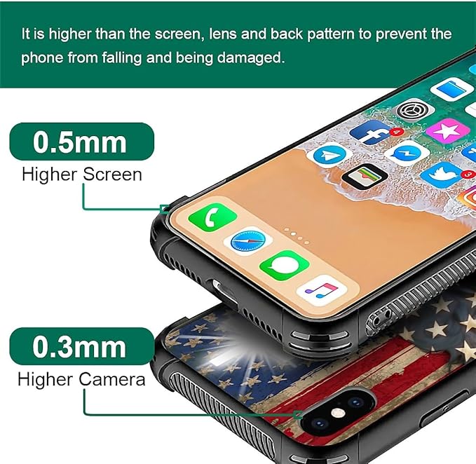 for iPhone X/Xs Case, Red American Flag Horse Cross Pattern Made of Soft Silicone Hard Acrylic Shock Protection for iPhone X/Xs