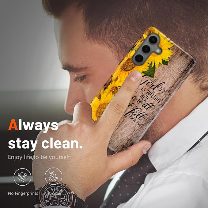 Compatible for Samsung Galaxy S26 5G Case, Dual Layer Heavy Duty 2 in 1 Shockproof Protective Phone Case,Bible Verses Psalm 46:5 Wood and Sunflower