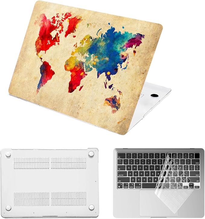 Case Cover for MacBook Pro 13 inch with CD-ROM 2008-2012 Release (Model A1278),Slim Protective Computer Case & TPU Keyboard Cover for Apple Laptop Pro 13.3",Retro World Map